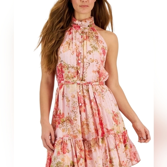 TAYLOR Women's Floral-Print Mock-Neck A-Line Dress 6 - Picture 4 of 10